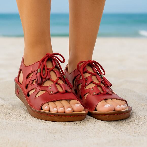 Algeria SZ 39/9 Valerie Red Gladiator Inspired Corkbed Lace Up Sandal - Picture 1 of 7